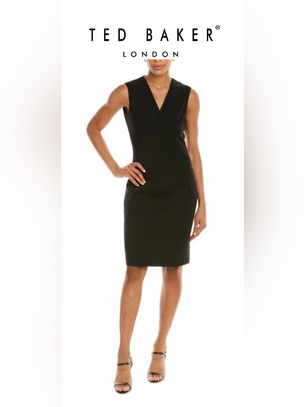 Ted Baker London Black Sleeveless V-Neck Midi Sheath Dress
